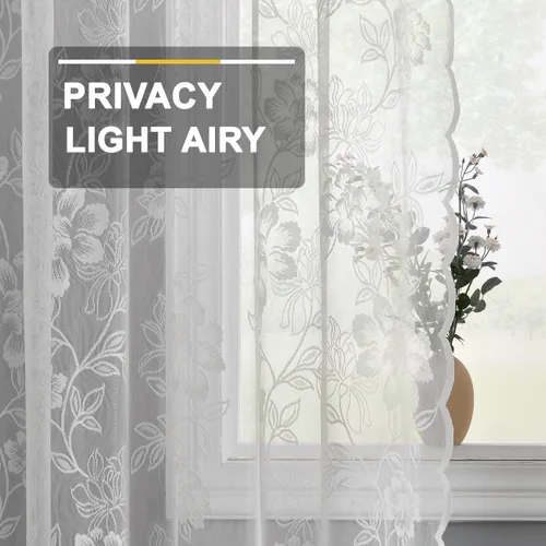 Miniatura 4 de FINECITY Cortinas de encaje blanco para dormitorio, cortinas de encaje floral con bordado vintage de hojas de 72 pulgadas de largo, cortinas