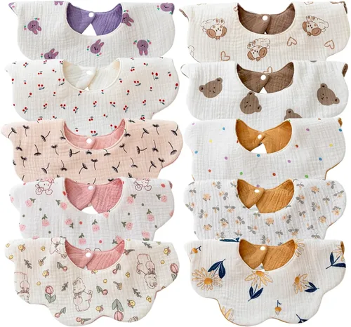 Miniatura 12 de Baberos de muselina para bebé niña niño para babeo y dentición, paquete de 10