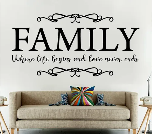 Vinilo decorativo para pared, diseño con cita familiar, diseño de vida y amor, mural para el hogar, cocina, sala de estar, calcomanía extraíble Negro