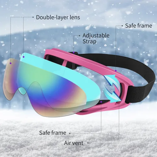 Miniatura 3 de Paquete de 4 gafas de nieve para esquiar, gafas de nieve para hombres, mujeres, niños, jóvenes, adultos, niños y niñas, gafas de snowboard