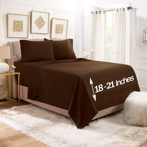 Miniatura 34 de Empyrean - Juego de 4 sábanas bajeras de bolsillo extra profundo de 110 GSM, juego de 4 sábanas de bolsillo extra profundo de 110 GSM, sábanas