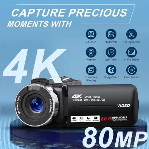 Miniatura 2 de Videocámara 4K HD 80MP Cámara de vídeo 18X Zoom digital 3.0 IPS Pantalla Vlogging Cámara para YouTube IR Visión Nocturna Grabadora de Video