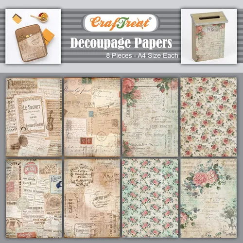 CrafTreat Fondo francés y papel de decoupage de fantasía floral A4