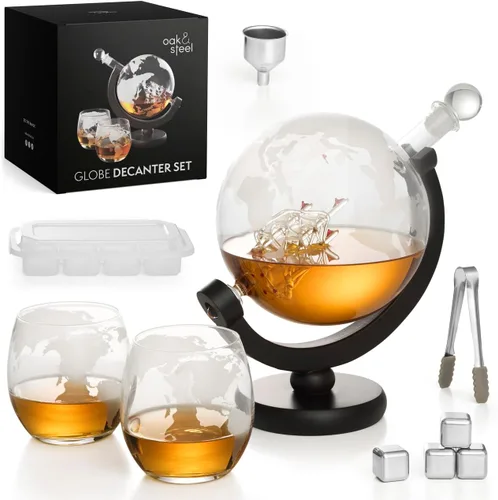 Juego de decantadores de whisky de globo grande para hombre, 50 onzas (50.7 fl oz) con 2 vasos, regalos de cumpleaños de aniversario para él,