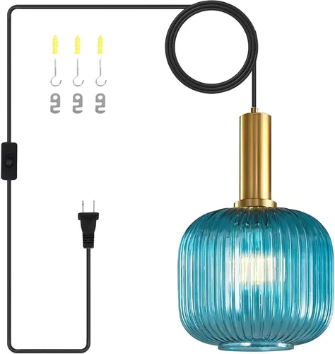 Miniatura 12 de Moderna lámpara colgante con enchufe de mediados de siglo, lámpara colgante de vidrio lechoso, lámpara colgante enchufable con luz de techo