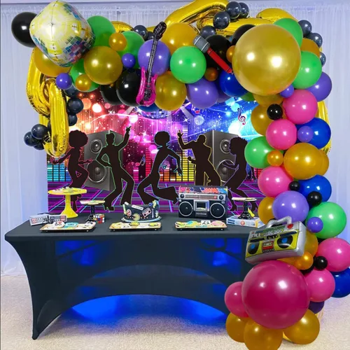 Miniatura 4 de Avezano Fondo retro de fiesta de discoteca con temática de los años 70, decoraciones de fondo de fiesta de boogie de los años 70, telón de fondo