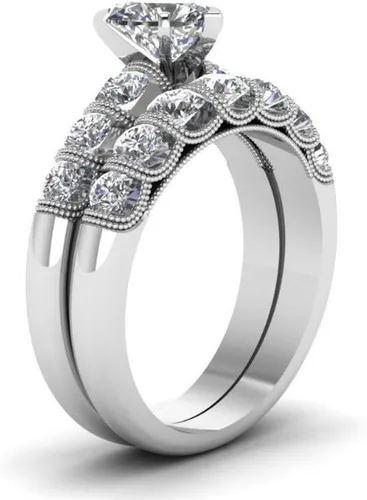 Miniatura 20 de Conjunto de dos anillos de boda para él y para ella, anillos para parejas. Anillos de compromiso para novia en acero inoxidable chapado en oro Blanco