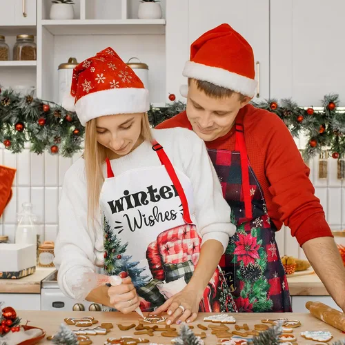 Miniatura 5 de 12 piezas de delantales de Navidad a granel, divertidos delantales ajustables con bolsillos, vintage, delantales de cocina de Navidad para hornear