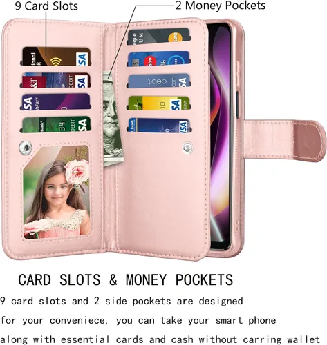 Miniatura 2 de Njjex Funda tipo cartera para Motorola Moto G 5G 2022, para Moto G 5G 2022, [9 ranuras para tarjetas] Funda de piel sintética para tarjetas