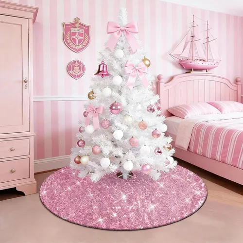 yuboo Falda de árbol de Navidad rosa, 30 pulgadas, con lentejuelas pequeñas con purpurina rosa, adornos de árbol de San Valentín para lápiz, árbol