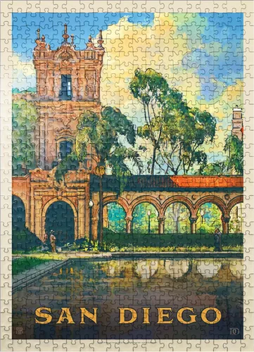 Miniatura 8 de MyPuzzle San Diego, CA: Balboa Park, póster vintage, rompecabezas prémium de 100 piezas para adultos