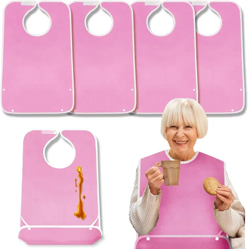 Miniatura 12 de Paquete de 4 baberos de tela de rizo para adultos con atrapamigajas, baberos para adultos lavables y ajustables, unisex, para hombres, mujeres