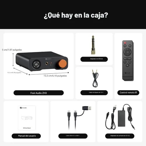 Miniatura 7 de Fosi Audio ZH3 DAC Amplificador de Auriculares, Preamplificador Completamente Equilibrado con AKM4493SEQ XMOS XU316 PCM 768kHz para Amplificadores
