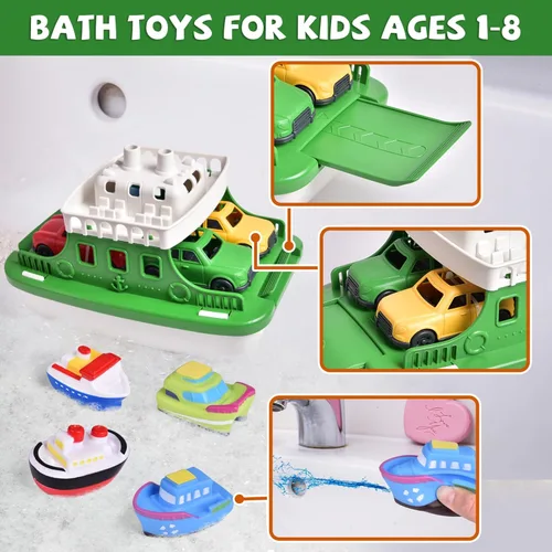Miniatura 4 de Ferry Boat - Juguete de baño con mini coches, juego de agua flotante con chorros de barco para niños de 1 a 3 años y niños de 4 a 8 años