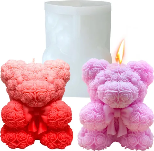 Miniatura 15 de Molde de vela Bowtie Rose Bear - Moldes de resina para hacer velas, moldes de silicona de resina epoxi para velas de bricolaje, jabón hecho a mano
