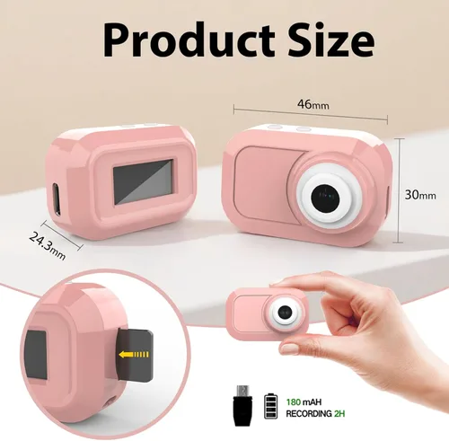 Miniatura 5 de Mini cámara con llavero con 14M 1080P FHD, mini cámara digital de bolsillo, pequeñas cámaras portátiles de 0.96 pulgadas, grabadora de video con Rosa