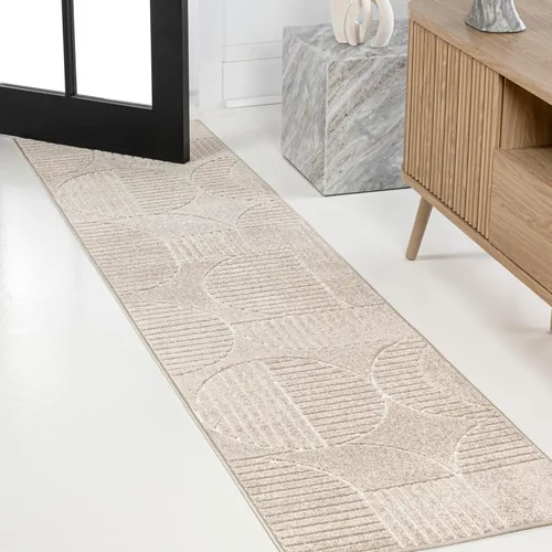 JONATHAN Y Nordby - Alfombra de tiras arqueadas de alto a bajo, para interiores y exteriores, 2x8, Beige/Crema, para patio, patio trasero, sala de