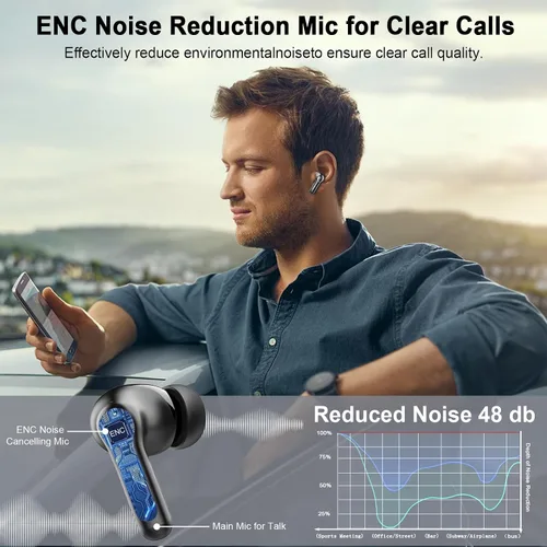Miniatura 3 de Auriculares inalámbricos, auriculares estéreo 3D 2026 Bluetooth 5.4 con graves profundos, micrófono con cancelación de ruido 4 ENC, auriculares