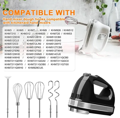 Miniatura 2 de Batidores de mano accesorios para batidor Kitchenaid, batidor, gancho de masa, varilla de mezcla, mezcladores de mano de acero inoxidable