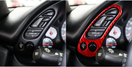 Miniatura 5 de 2 unids/set rojo interior del coche para Corvette C5 Accesorios tablero multifunción botón marco fibra de carbono cubierta Trim para Chevrolet