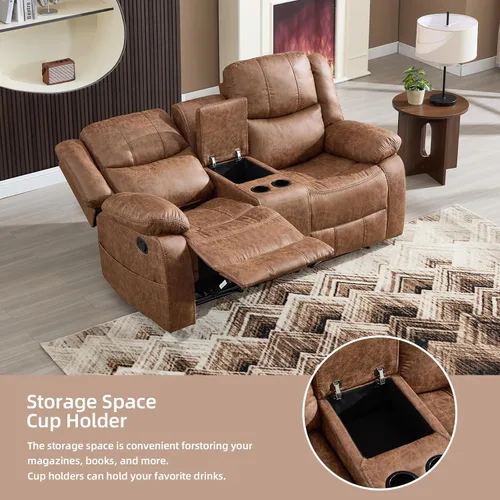 Miniatura 6 de EBELLO Juego de sofá reclinable manual de 2 piezas, juego de sofá reclinable de piel sintética para sala de estar, incluye sofá reclinable de dos