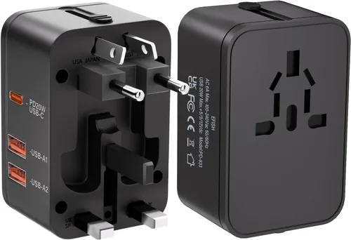 Miniatura 10 de Adaptador de enchufe de viaje con 2 USB A+1 USB C, adaptador de viaje universal todo en uno, convertidores de corriente, cargador de pared