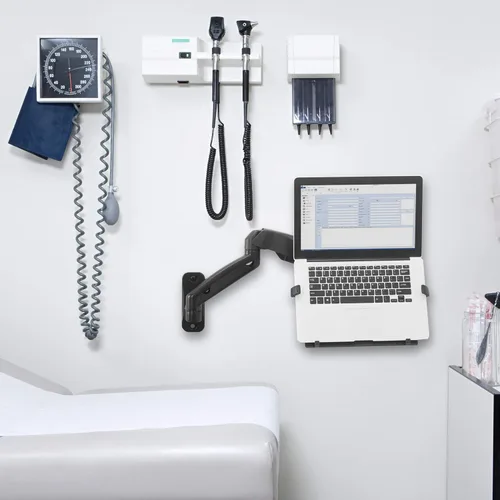 Miniatura 9 de VIVO Soporte de pared para laptop con brazo neumático extensible ajustable en altura, soporte articulado de movimiento completo, bandeja para Negro
