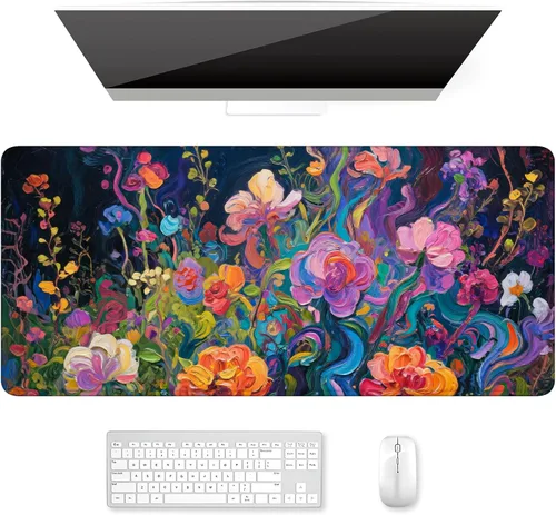 Miniatura 53 de Auhoahsil Alfombrilla grande para mouse, tamaño XXL, extendida de 35 x 15 pulgadas, base de goma antideslizante, bordes cosidos, superficie 03