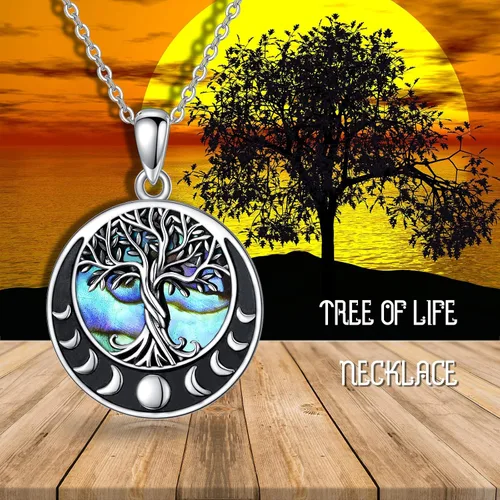 Miniatura 18 de ONEFINITY Collar de plata de ley 925 con diseño de árbol de la vida con colgante de nudo celta de concha de abulón para mujer