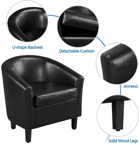 Miniatura 5 de Yaheetech Sillón moderno con reposapiés de piel sintética con reposapiés, silla de lectura con reposapiés, color negro