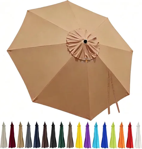 Miniatura 24 de Toldo de repuesto para sombrilla de patio de 10 pies, 8 varillas, impermeable y resistente a la decoloración, tela de poliéster gruesa para patio