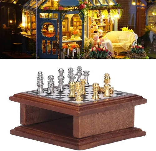 Miniatura 5 de Juego de ajedrez en miniatura, muebles de casa de muñecas de regalo, decoración de mini colección para el hogar