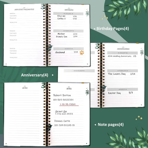 Miniatura 5 de JUBTIC Libreta de direcciones de tapa dura con pestañas alfabéticas, libreta de direcciones encuadernada en espiral con páginas rellenables, libreta