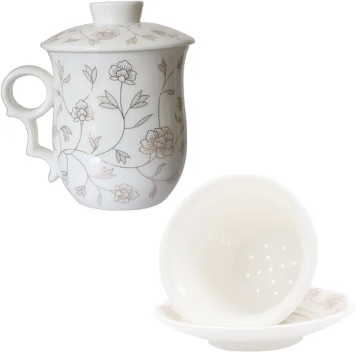 Miniatura 5 de Taza de té de porcelana con tapa de infusor y juegos de platillos – Taza de café de cerámica china Jingdezhen Taza de té de hoja suelta Sistema
