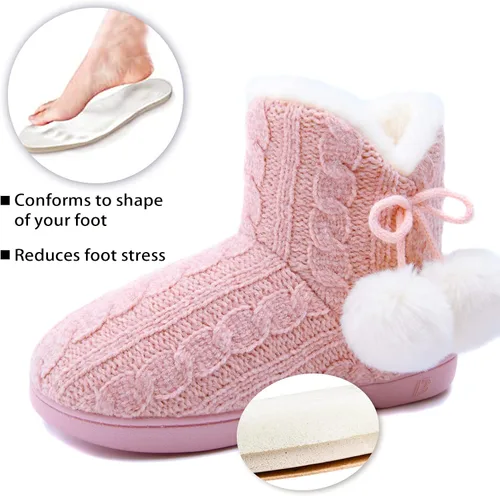 Miniatura 4 de DL Pantuflas de mujer cálidas para el hogar, esponjosas y lindas para el invierno, cómodas botas de espuma viscoelástica de punto trenzado, botas