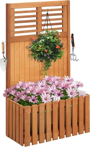 Miniatura 14 de Giantex Cama de jardín elevada de madera con enrejado, maceta para exteriores con base abierta para plantas trepadoras, profundidad de plantación