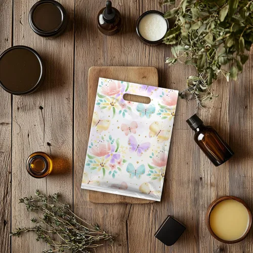Miniatura 4 de Pro Supply Global Bolsas de Mercancía de Boutique Minorista con Diseño de Mariposas Florales de 9x12, 100 Unidades, con Asas Troqueladas, Bolsas