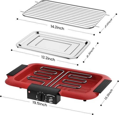 Miniatura 3 de Parrilla eléctrica para barbacoa, sin humo, antiadherente para interiores y exteriores, 2000 W, doble tubo de alta potencia, portátil, extraíble