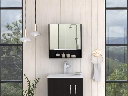 Miniatura 5 de FM FURNITURE Ozark - Botiquín con espejo de 24 pulgadas con estante y almacenamiento cerrado para baño