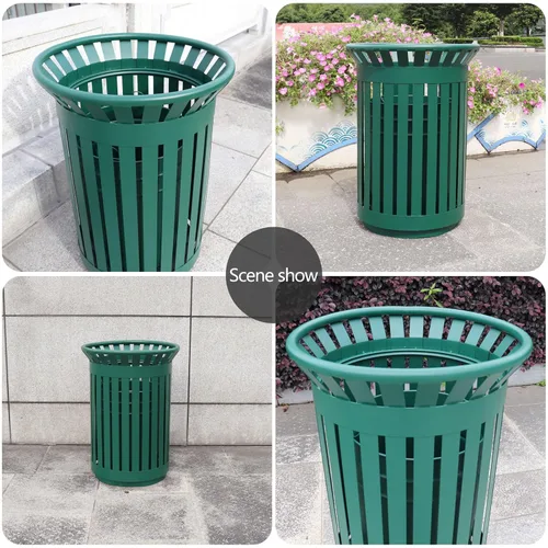 Miniatura 4 de Outdoor Metal Slatted Trash Receptacle,Waste Receptacle，Commercial Trash Cans,Zone Round Garbage Bin,Square Hotel Street Patio Indoor Metal Stan