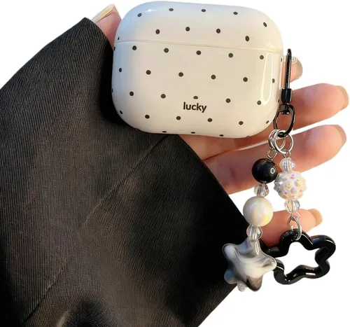 Funda con diseño de lunares blancos y negros para Airpods Pro 2, diseño estético vintage, elegante, de lujo, moderno, retro, para niñas y mujeres,