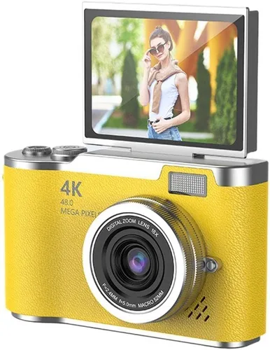 Miniatura 12 de Cámara digital 4K para fotos, cámara retro portátil con pantalla abatible, cámara retro compacta para exteriores (negro, 1 juego)
