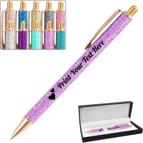 Miniatura 25 de Hasta 100 bolígrafos personalizados a granel con nombre, bolígrafo con purpurina personalizable, logotipo de negocios, mensaje de texto, regalo