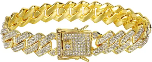 Saintda Pulsera de eslabones cubanos para hombres y mujeres, pulseras de plataorooro rosa, pulsera cubana de Miami, joyería de hip hop, regalo para