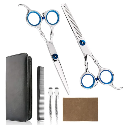 Kit profesional de corte de pelo para el hogar, tijeras de corte de pelo para el hogar, peluquería, salón de peluquería, kit de tijeras de Azul