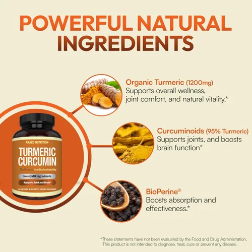 Miniatura 5 de Cúrcuma Curcumina con Bioperine 1300 mg con Black Pepper – Cápsulas de apoyo conjunto Suplementos nutricionales – 100% Herbal Tumeric Root