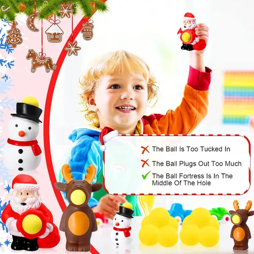 Miniatura 3 de Vinsot 3 juguetes de bolas de Navidad con 15 rellenos de calcetines de Navidad, Papá Noel, muñeco de nieve, elfo, reno, bola de disparo, bolas