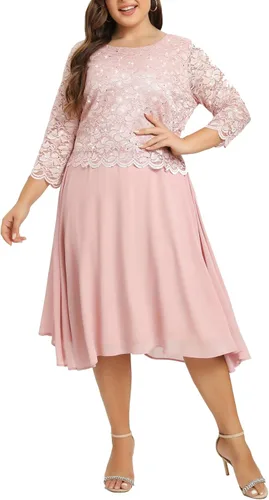 Miniatura 3 de Vestido de encaje de lentejuelas para mujer, talla grande, tallas grandes, para regalos para madres, ocasiones especiales, vestidos de fiesta de boda