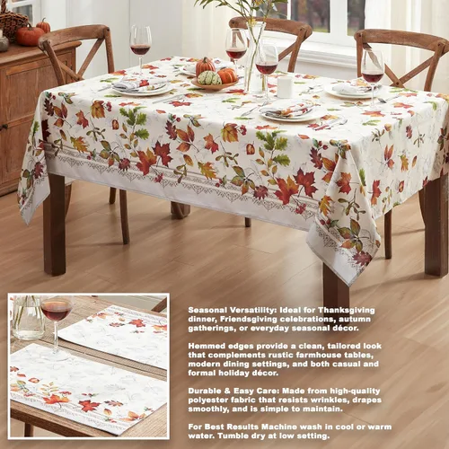 Miniatura 4 de Newbridge Mantel de tela de follaje otoñal de Acción de Gracias, rectangular de 60 x 84 pulgadas, hojas cambiantes con bordes, Autumn Essentials