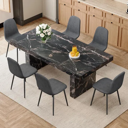 Miniatura 37 de gopop Rustic Modern 79" Rectangular Dining Table, Solid Wood Farmhouse Kitchen Table with Sturdy Legs, Wooden Dining Room Table for 6–10 People